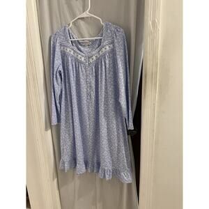 Eileen West Blue White Floral Long Sleeve Knee Length Ruffle Hem Nightgown Sz M
